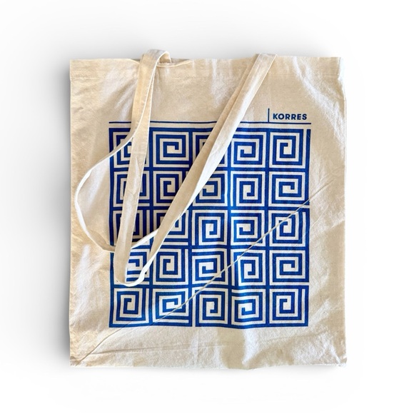 KORRES Cotton Canvas Blue Greek Key Pattern Book Bag Tote - Picture 10 of 10